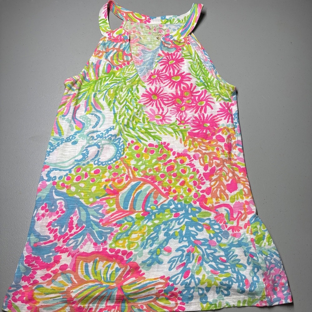 Lilly Pulitzer Arya Tank Top 100% Cotton Lovers Coral Multi Colored Size XS